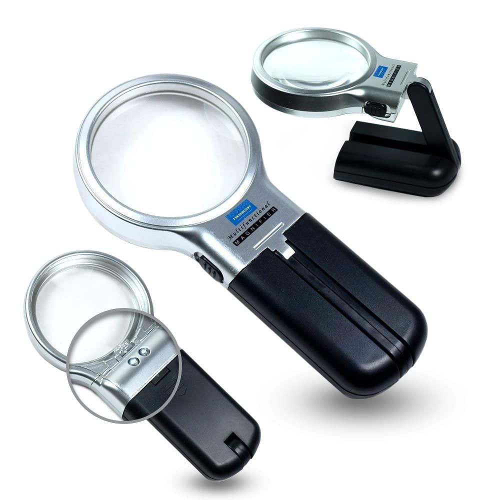 3 in 1 Portable Magnifying Lens Hand-Held Folding Magnifier Glass with LED Lights