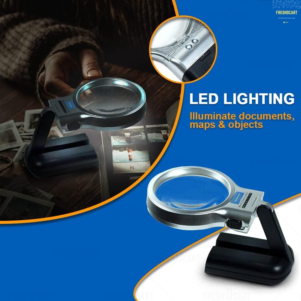 3 in 1 Portable Magnifying Lens Hand-Held Folding Magnifier Glass with LED Lights
